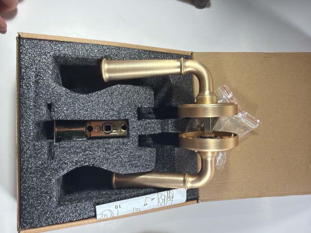 Goldenwarm Brushed Gold Interior Door Lever Handle Set with Round Rosette
